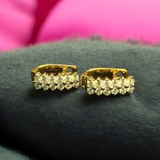 0.48TCW Round Natural Diamond Huggie Earrings For Christmas Gift 14k Yellow Gold