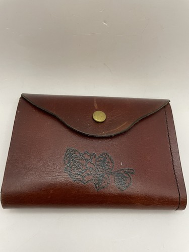 Cartera de fotos marrón oxidada tallada a mano cierre a presión - Imagen 2 de 10