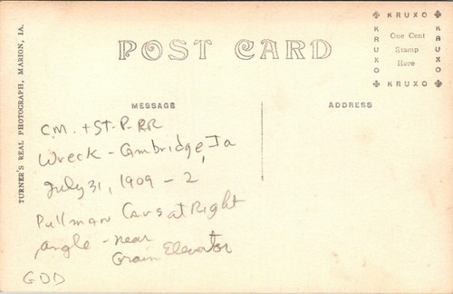 1909 Cambridge Iowa CM &ST P. RR. Train Wreck RPPC - Picture 2 of 2