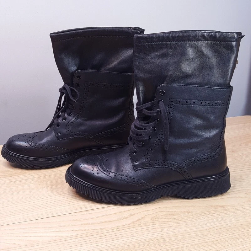 Botas de combate PRADA para mujer talla 39,5 cuero negro con cordones brogue Foto 3 de 4