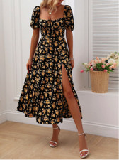 Multicolor Allover Floral Knot Split Thigh A-line Dress Sz XS S M L XL