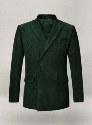 Men's Green Suede Blazer 100% Pure Lambskin 2 Button Custom Made Coat Blazer