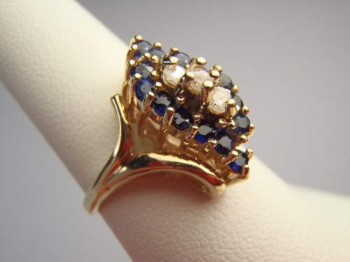 Solid 14K Yellow Gold Diamond & Sapphire Waterfall Ring .50TW 5.6 Grams Sw 6 1/2 - Picture 10 of 19