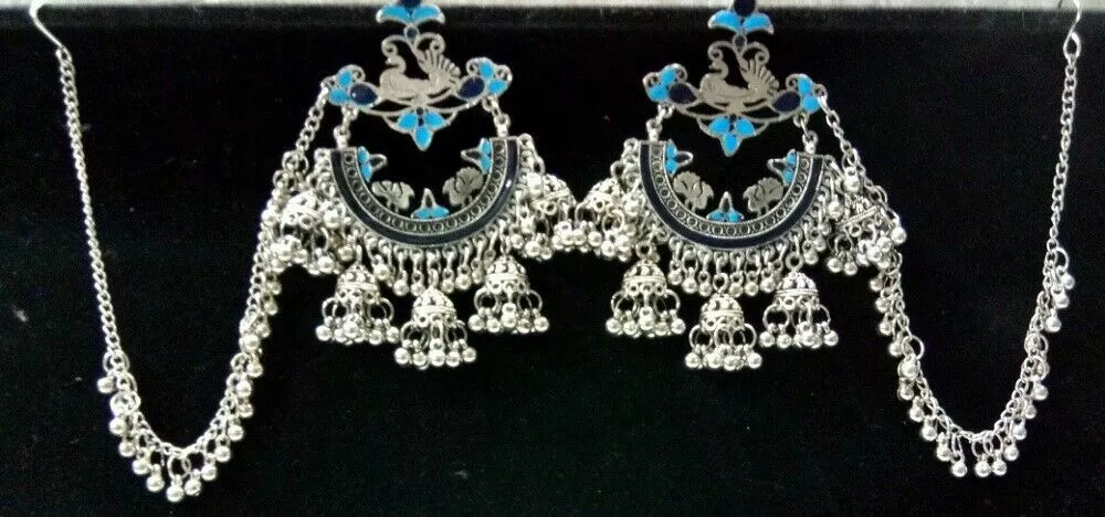 Oxidised earrings with shop ear chain