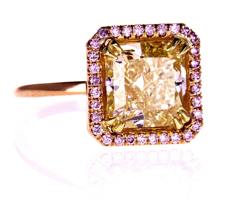 Anillo de compromiso de diamantes naturales de 4,5 quilates certificado por GIA elegante oro rosa amarillo Foto 3 de 4