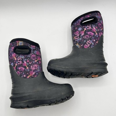 Bogs Rain Boots Waterproof Unicorn Black Girls 11