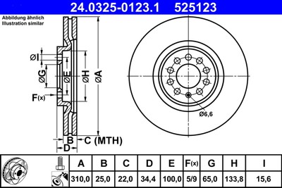 ATE 24.0325-0123.1 Brake Disc for Audi, Seat, Skoda, VW