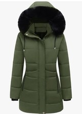 2 Women s Green Hooded Parka Coat Mid-Length ...