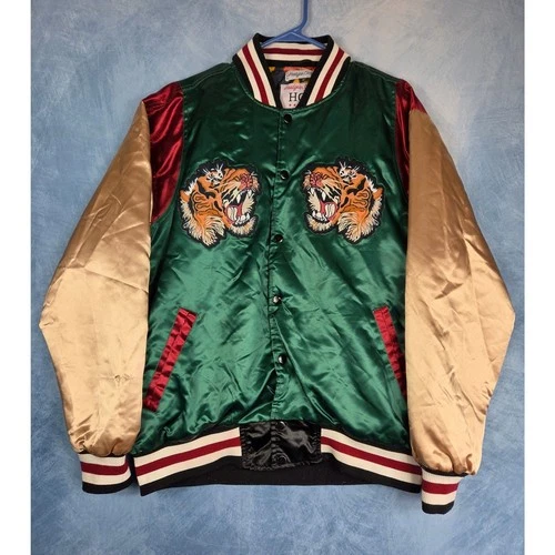 Headgear Classics Wu-Tang Clan Men Jacket XL Green Satin Tiger Bomber Hip Hop - product listing photo