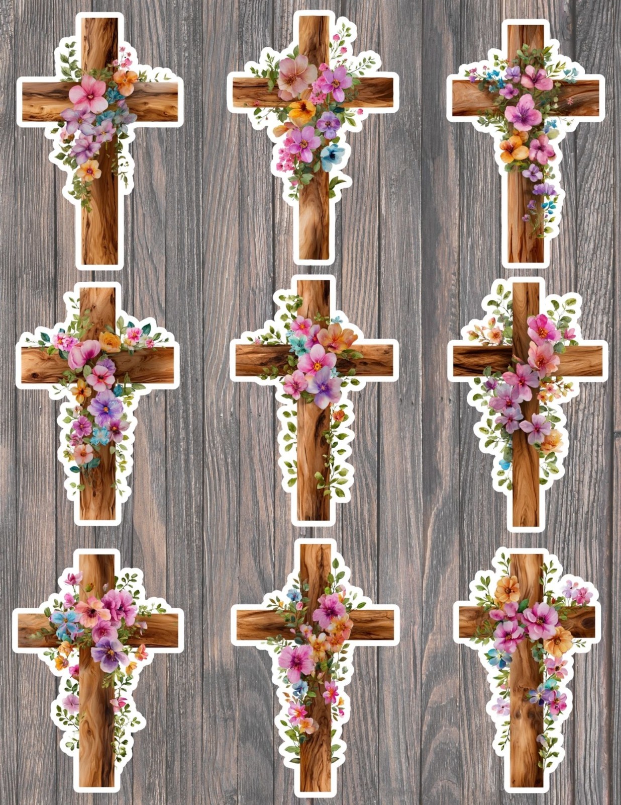 Wood Floral Cross Die Cut Vinyl Stickers Scrapbooking Laptop Waterbottle