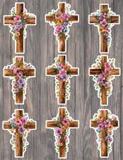 Wood Floral Cross Die Cut Vinyl Stickers Scrapbooking Laptop Waterbottle