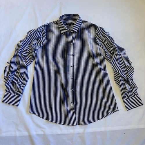 Chemisier femme Banana Republic M bleu blanc rayé manches volants boutonné devant - Photo 5/15