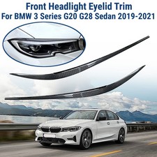 2X For BMW 3 Series G20 G28 Sedan 2019-2021 Headlight Eyelids Lids Carbon Black