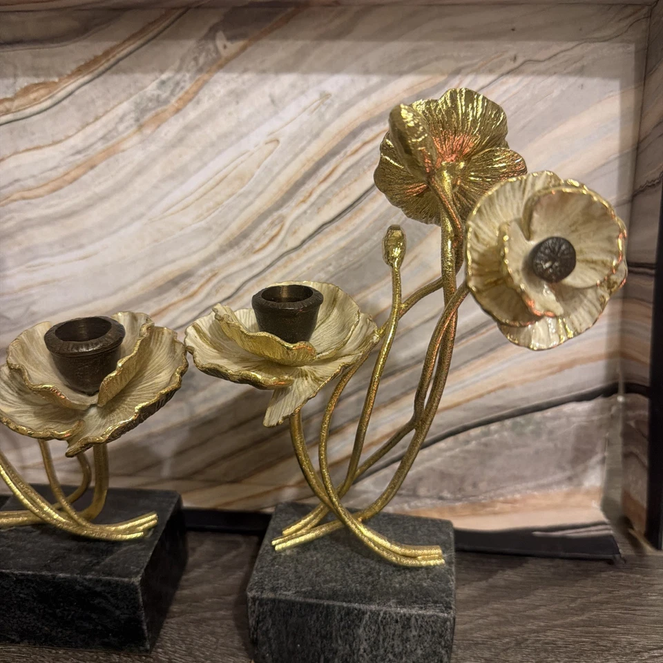 Candelabros Michael Aram Gold Anemone, Juego de 2 (Nuevo, Caja WO, Venta al por menor: $395)  Foto 2 de 4