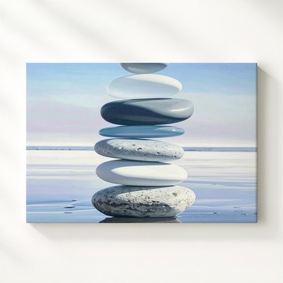 Zen Balance Stone Stack Canvas Minimalist Meditative Water Reflection Art Wall
