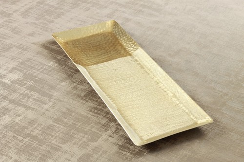 Vassoio Martellato Oro Piatto Espositore Metallo Lungo Rettangolo 49 Cm Elegante - Foto 1 di 10