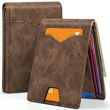 Man Slim Wallet Leather with Money RFID Blocking Front Pocket Minimalist Bifo...