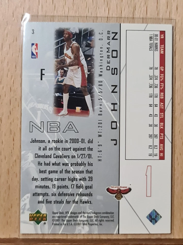 DerMarr Johnson #3 2001-02 SPx Base Hawks L0127A - Image 2 of 2