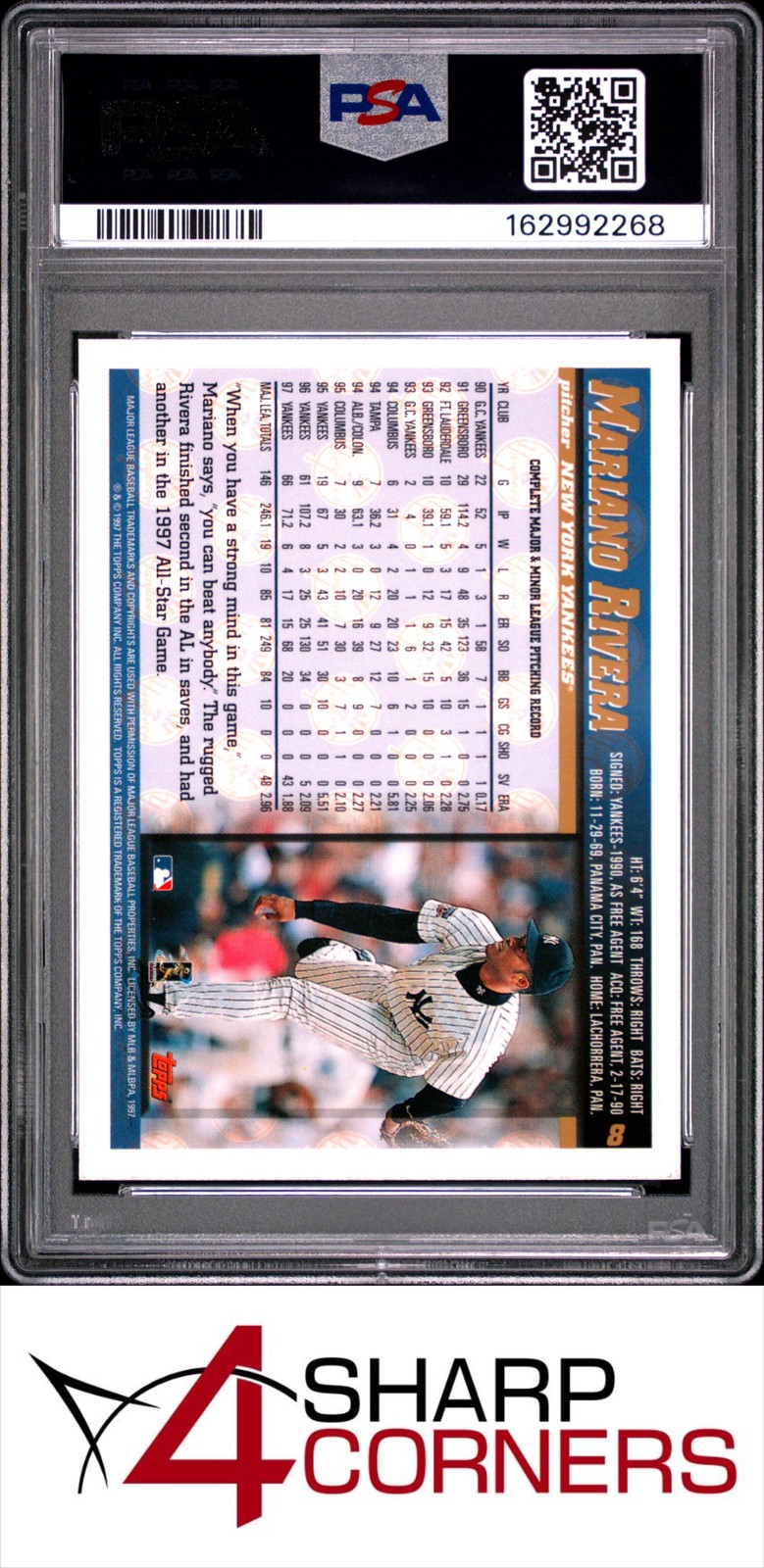 1998 TOPPS #8 MARIANO RIVERA YANKEES HOF PSA 9 view 2