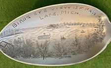 Bird Eye View Paw Paw Maple Lake Michigan Boat 5.2" Gilt Sterling Souvenir Spoon