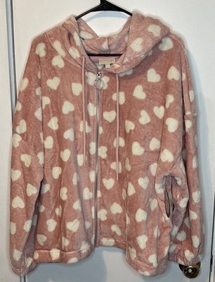 Dusty Pink Heart Valentine Cozy Soft Full Zip hoodie Jacket Women s Plus Size 1X
