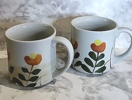 Vintage Otagiri Stoneware Coffee Tea Mugs Floral Flowers Garden Kitchen Gift