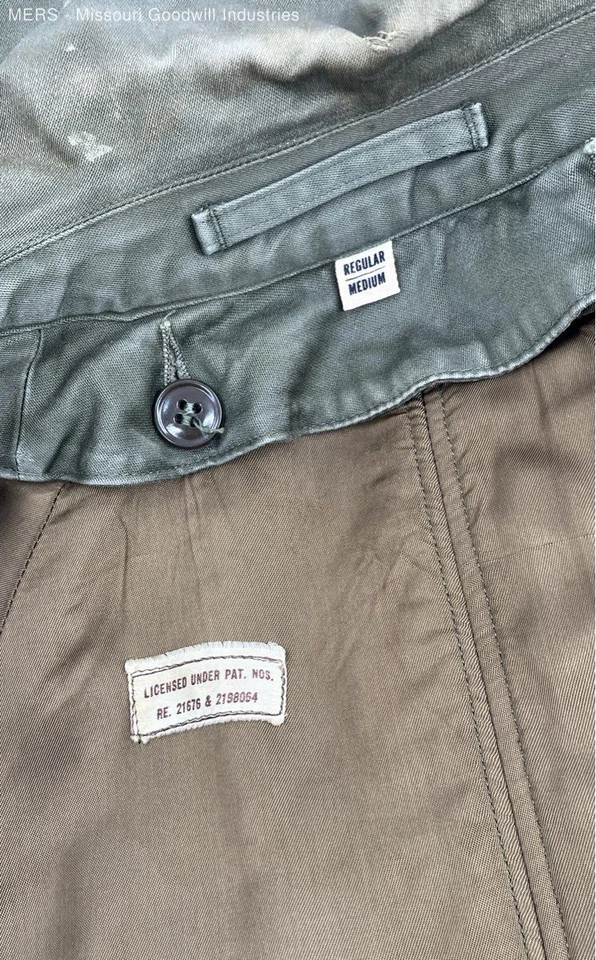 Men's Olive Green Double Breasted Trench Coat Medium Regular Wool Lined - Image 4 of 4