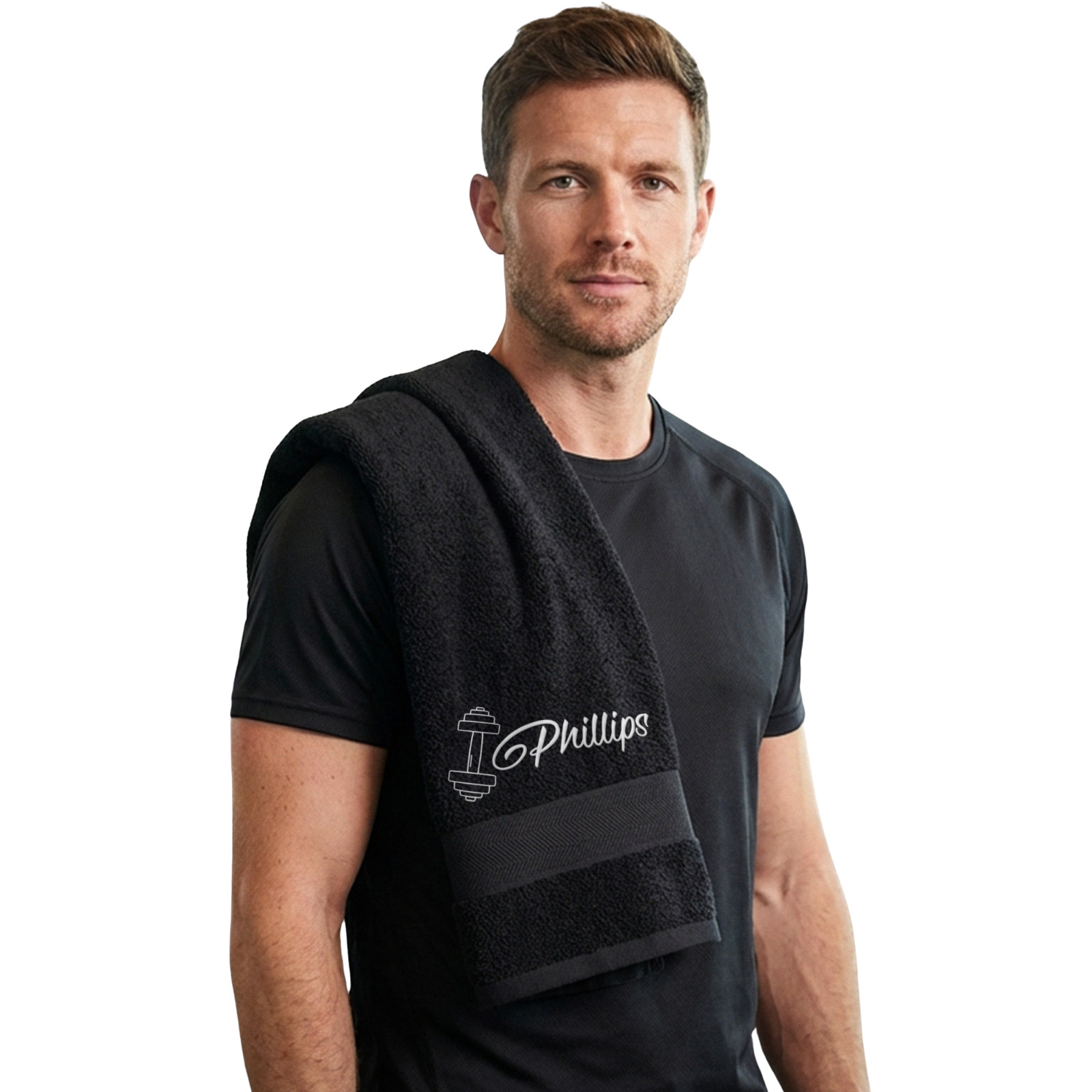 Toalla de mano personalizada para gimnasio con mancuernas - nombre, texto y logotipo bordados personalizados