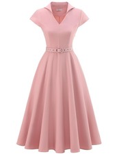 Wedtrend 1950's Vintage Dresses for Women Cocktail Dress with Belt Modest Chu...