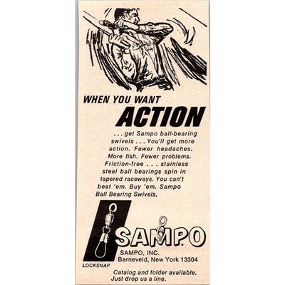 Sampo Inc Sampo Ball-Bearing Swivels More Fish Barneveld NY 1966 Ad SAH8-3