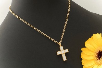 Victor Mayer Collier Kreuz Anhänger mit Perlmutt 750er Gelbgold 18 Karat Schmuck