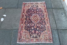 Vintage Worn Hand Made Traditional Rug Oriental Wool Blue Small Rug 108x66cm
