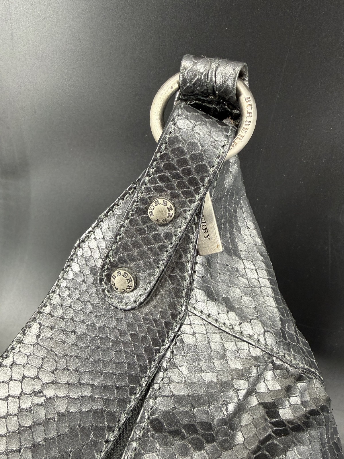 Authentic Burberry Gray Python Leather Hobo Tote … - image 11