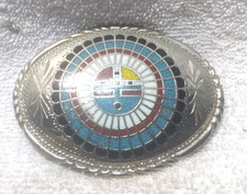 Zuni Sun Face Turquoise Coral Onyx Native American Handcrafted SSI Belt Buckle