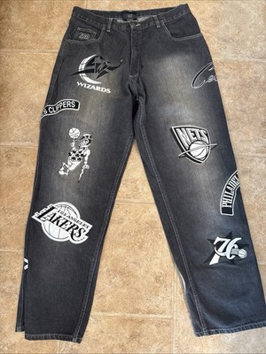 UNK NBA - Vintage BASKETBALL Embroidered Black Denim Jeans Size 36 #C5 Hip Hop