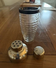 Vintage Martini Cocktail Shaker Glass and Stainless Steel Rim Strainer Cap