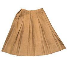 Vintage 1950s Tan Pleated Wool Skirt Talon Zipper Mid-Century A-Line