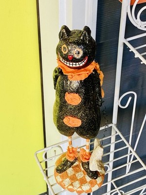 HTF Halloween Pier 1 Tall Black Chester Cat Clown Circus Smile Folk Art + Ghost