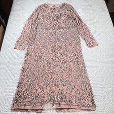 Mac Duggal Dress 20 NWT Beaded Sequin Embellished Pink Midi Formal Evening MOB