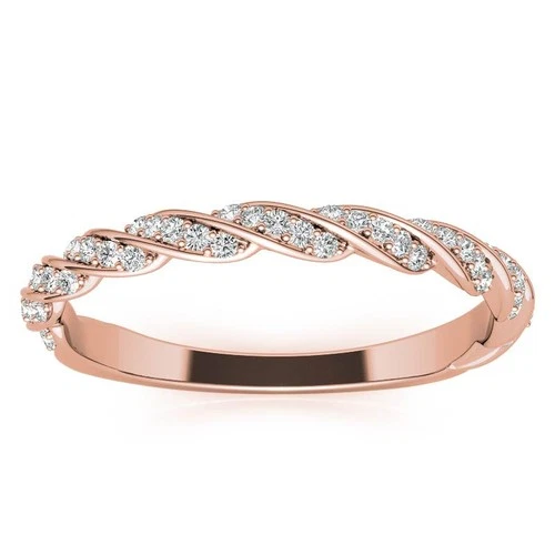 VVS1 925 Silver 14K Rose Gold FN Moissanite Twist Stackable Wedding Band Size 7