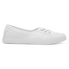 Lilley Womens Canvas White Adults Ladies Slip On Shoes Floral Embroidered SIZE