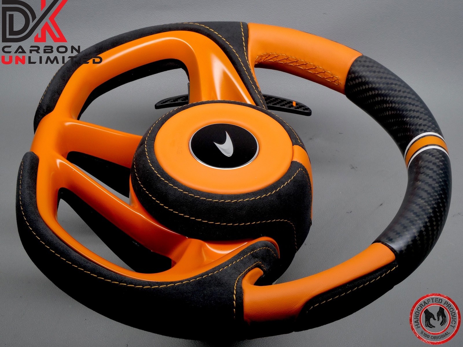 McLaren 750S 720S 765LT Alcantara Orange MSO Weave Matte Carbon Steering Wheel