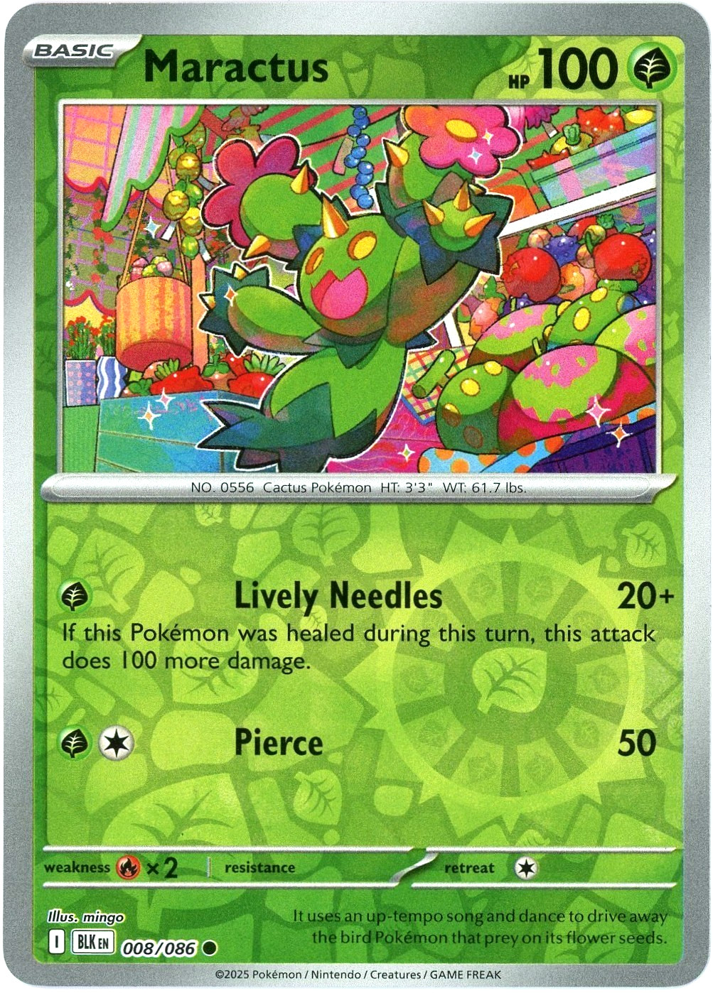 Maractus (Reverse Holo) - 008/086 - Black Bolt - NM/M - Pokemon - English