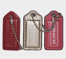 COACH Three Leather Tag Fobs / Red, Light Bronze, Blush Pink