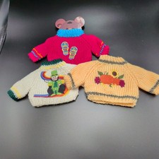 VTG Lot of 3 Mini Knitted Bear Sweaters Doll Plush Toy Clothes Seasonal Outfits