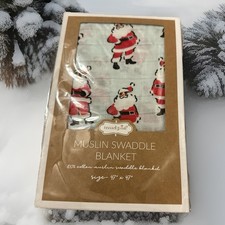 Mud Pie Christmas Vintage Santa Print Muslim Swaddle Blanket NEW NWT 47x47