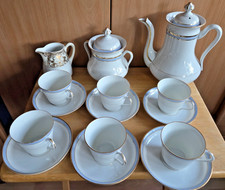 Kaffee Service Porzellan 15 teilig weiß blau gold