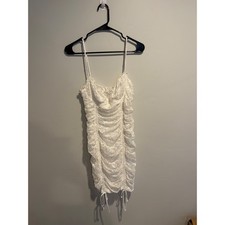 IN San Francisco White Lace Ruched Mini Dress Spaghetti Strap Bodycon Large