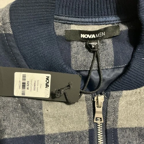 NovaMen Mens Navy Plaid Bomber Jacket M NWT image 6