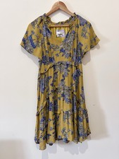 Anthropologie Robin Tiered Mini Dress Mustard Yellow Size XS Boho Summer 